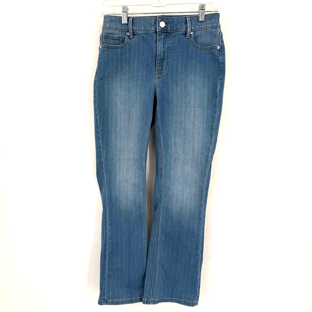 White House Black Market Kick Flare Jeans Womens 0 High Rise Stretch Blue Denim